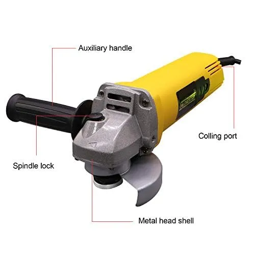 Cheston Angle Grinder for Grinding, Cutting, Polishing (4 inch-100mm), 720W Yellow Grinder Machine with Auxiliary Handle   5 Meter Extension 2 Pin Cord Upto 1000W