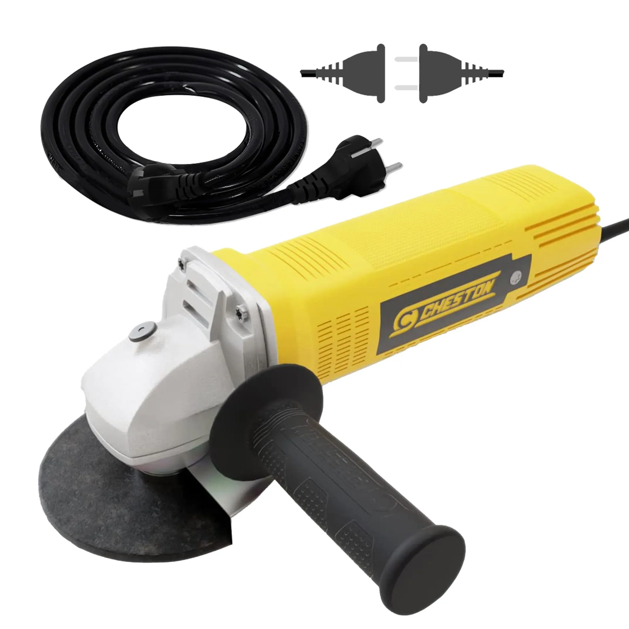 Cheston Angle Grinder for Grinding, Cutting, Polishing (4 inch-100mm), 720W Yellow Grinder Machine with Auxiliary Handle   5 Meter Extension 2 Pin Cord Upto 1000W