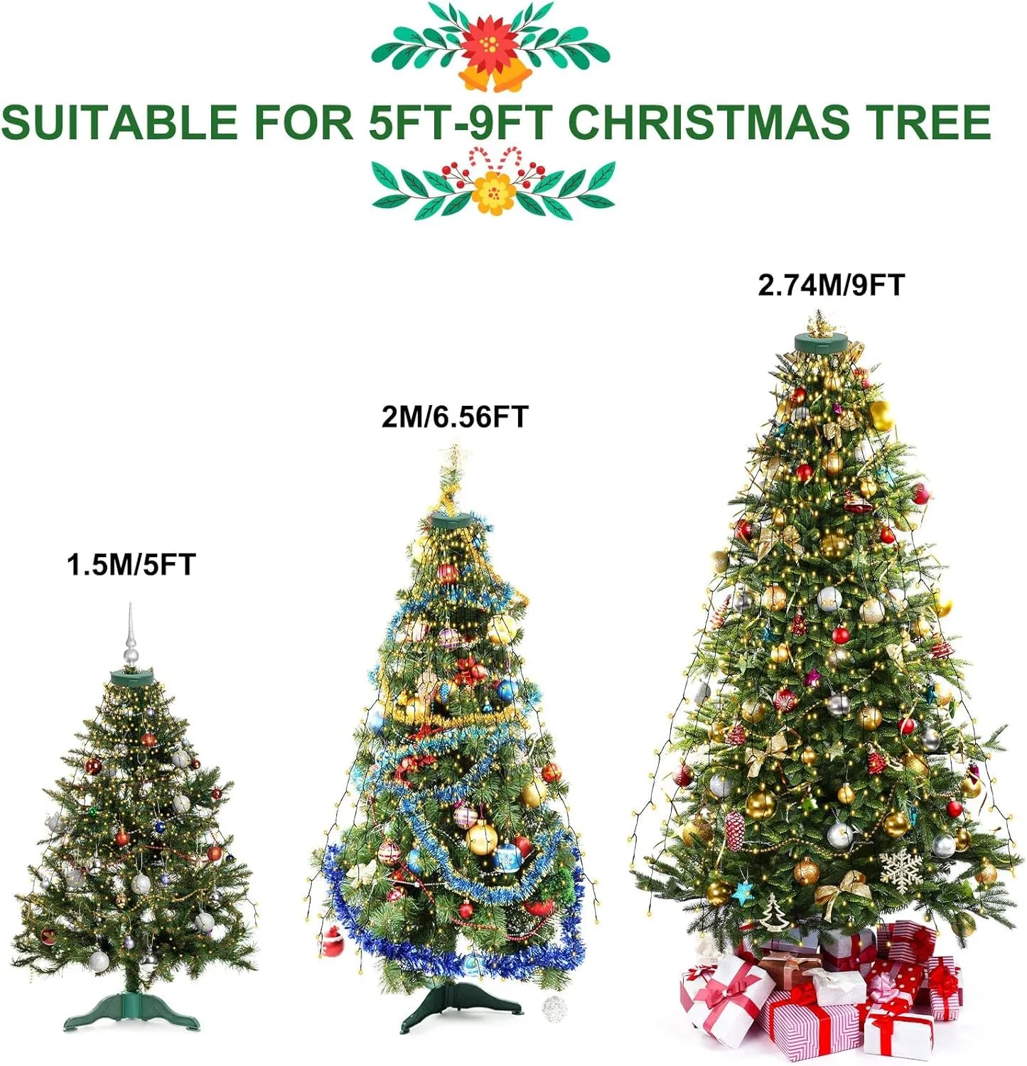 Christmas Tree Lights, 2m 400 LED 8 Mode Outdoor Christmas Lights Mains Powered with Timer,Memory Function,IP44 Waterproof Warm White Christmas Decoration Fairy Lights for 5-9ft Christmas Tree