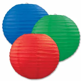 Colorful Paper Lanterns (9 ½" 3/Pkg) Rd/Bl/Gn.