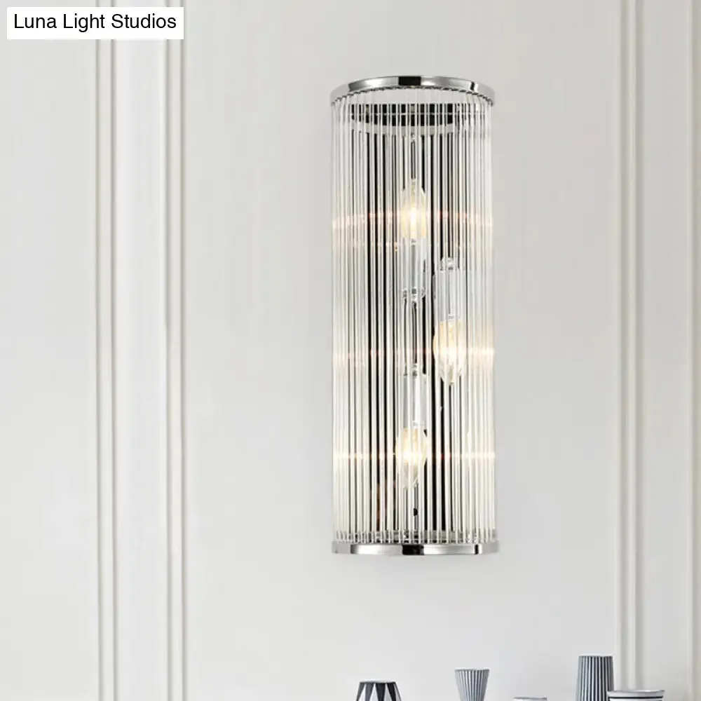 Contemporary 3-Head Wall Sconce with Clear Crystal Tube Shades - Flush Mount Light