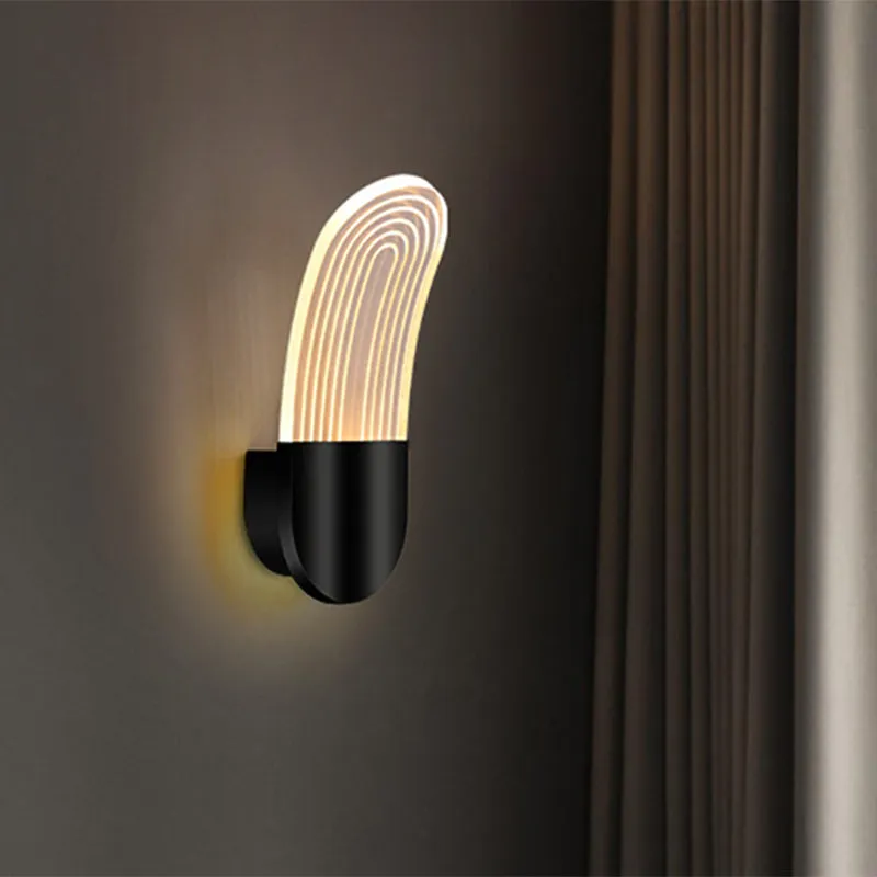 Contemporary Acrylic LED Bedside Wall Lamp: Curved Oval Sconce Light in Black/Gold