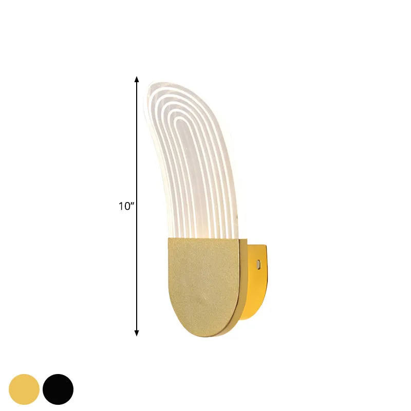 Contemporary Acrylic LED Bedside Wall Lamp: Curved Oval Sconce Light in Black/Gold