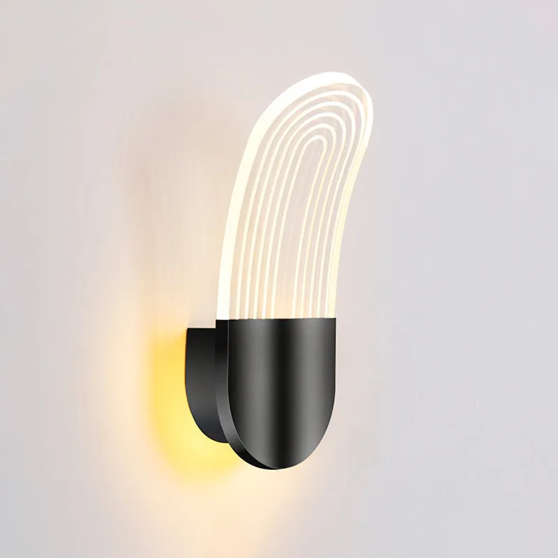 Contemporary Acrylic LED Bedside Wall Lamp: Curved Oval Sconce Light in Black/Gold