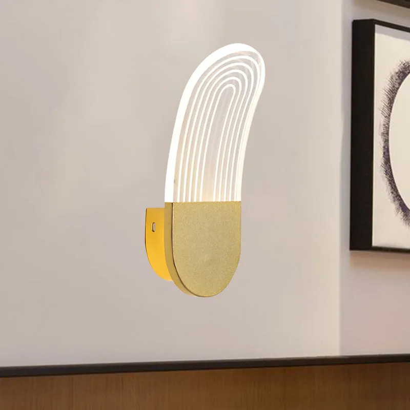 Contemporary Acrylic LED Bedside Wall Lamp: Curved Oval Sconce Light in Black/Gold