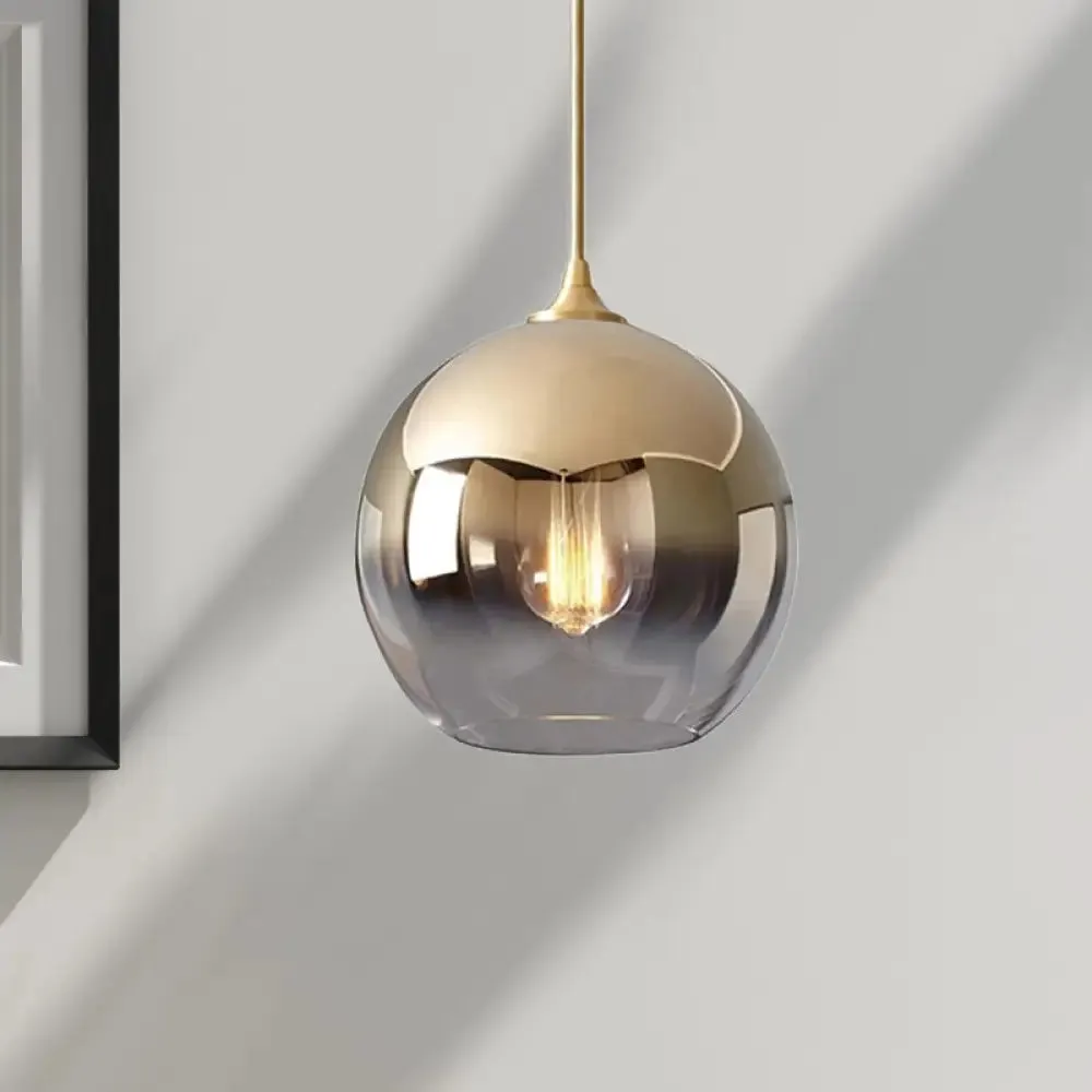 Contemporary Globe Pendant Glass Light with Fading Shade – Gold, 1 Light, 8/10/12"W