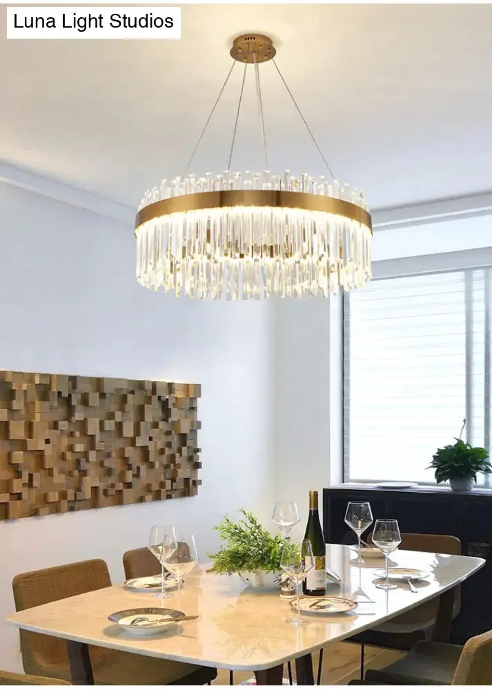 Contemporary LED Pendant Lamp with Crystal Shade & Gold Finish