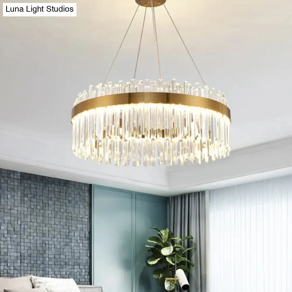 Contemporary LED Pendant Lamp with Crystal Shade & Gold Finish