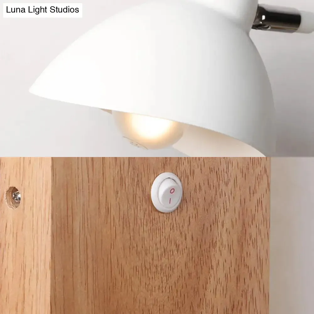 Contemporary Metal Wall Lamp - White Wall Light Sconce with Square Wooden Backplate