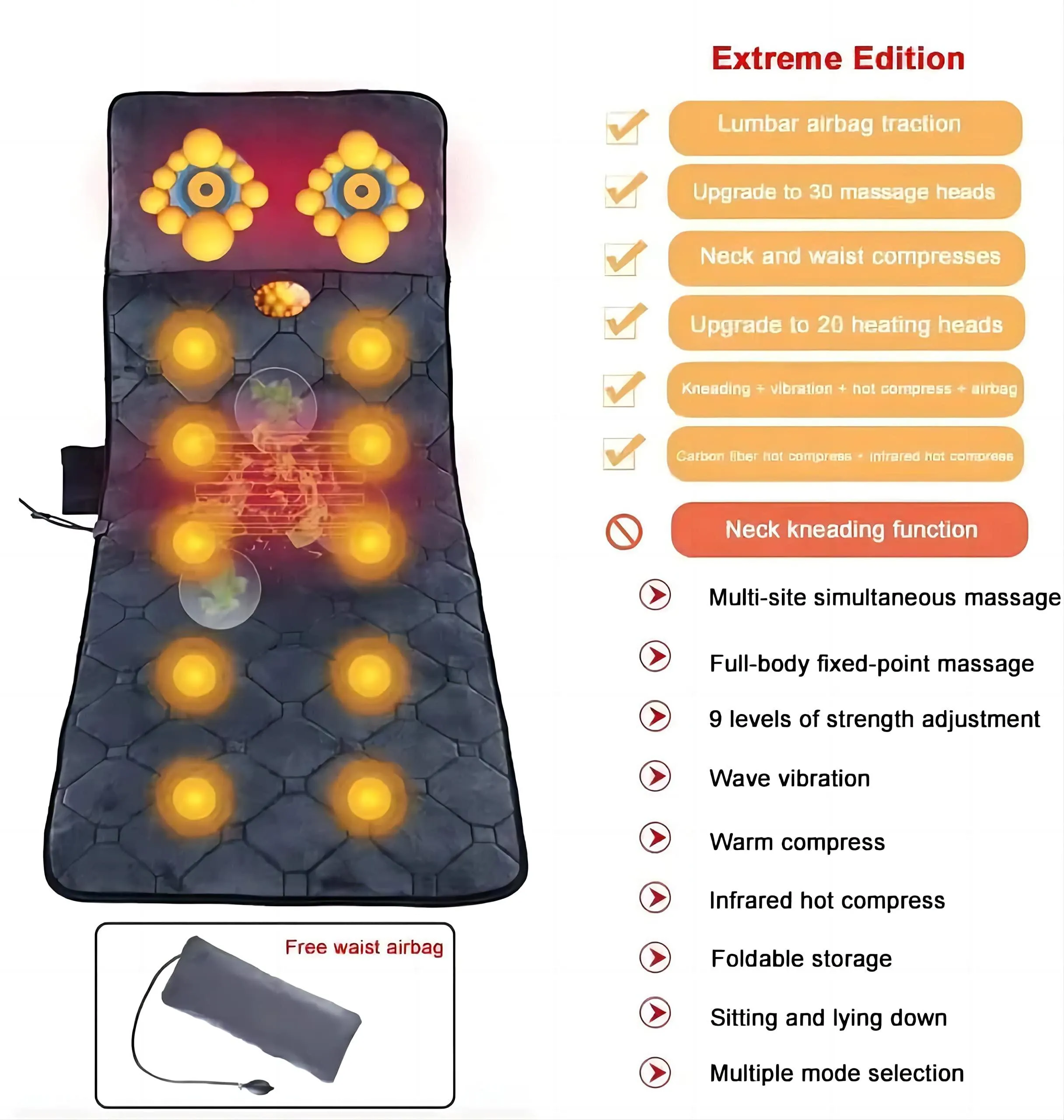 COOLBABY® ZJJA47 Whole Body Vibrating Massage Pad with Heat - 10 Motor Massage Mattress Pad for Stress Relief and Muscle Pain