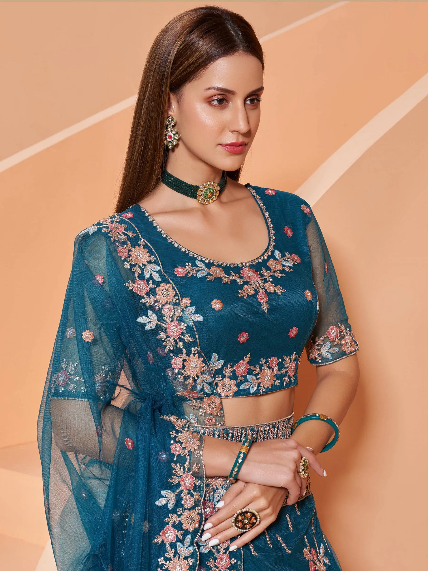 Cording Work Cerulean Blue Wedding Wear Lehenga Choli