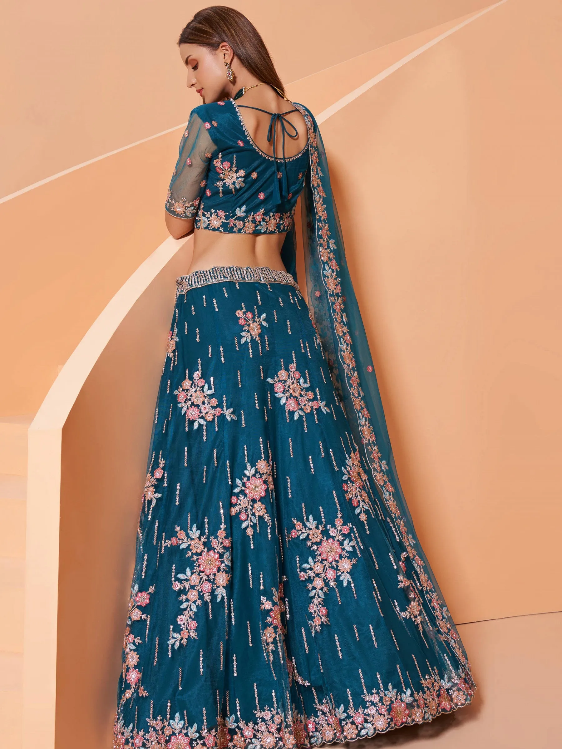 Cording Work Cerulean Blue Wedding Wear Lehenga Choli