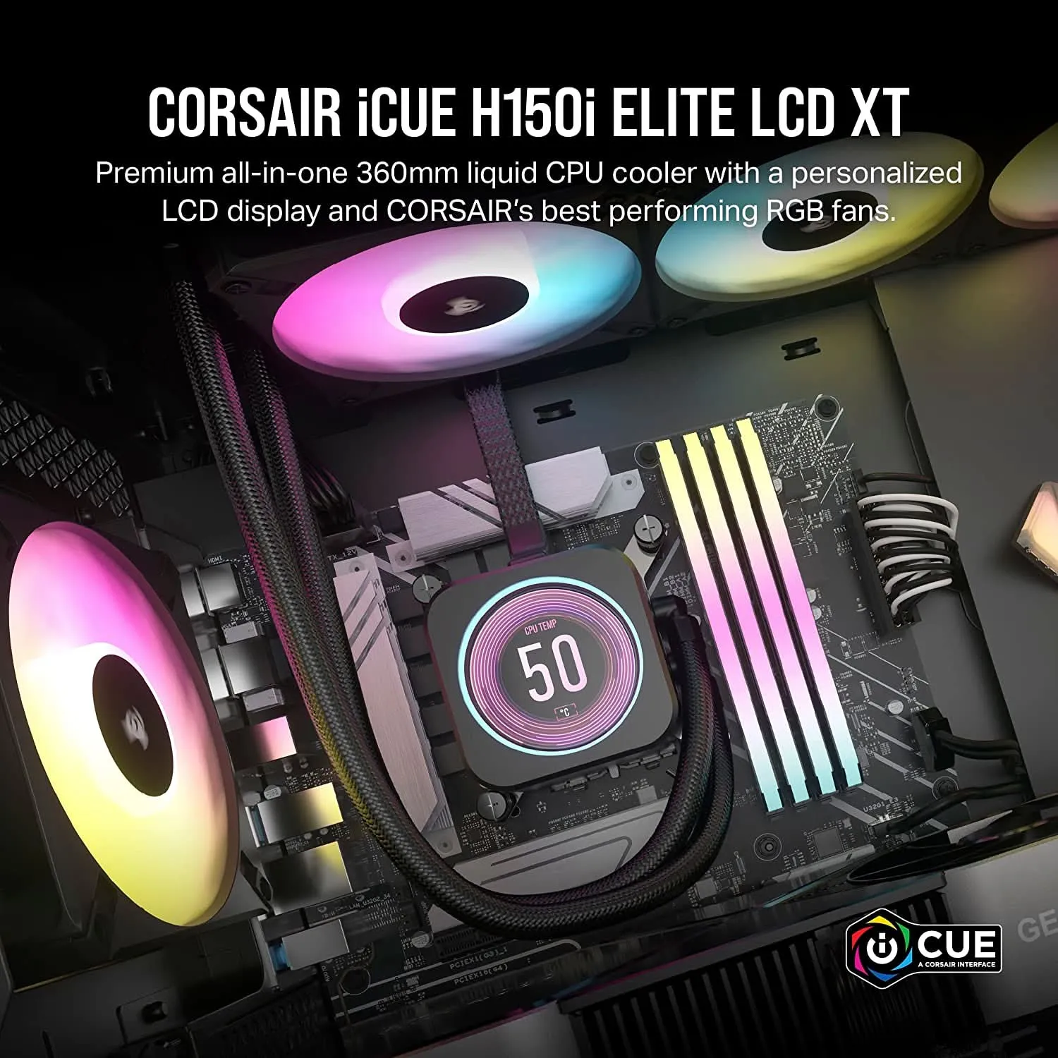 CORSAIR ICUE H150I 360MM ELITE LCD XT AIO LIQUID COOLER BLACK