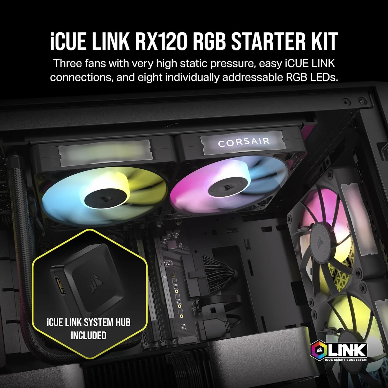 Corsair iCUE LINK RX120 RGB Starter Kit 120mm PWM 風扇 - Black 黑色 (Triple Pack 三件裝) CO-9051018-WW