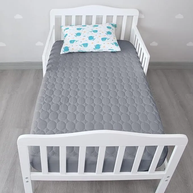 Crib Mattress Protector/ Pad Cover - Quilted Microfiber, Waterproof, Grey (for Standard Crib/ Toddler Bed)