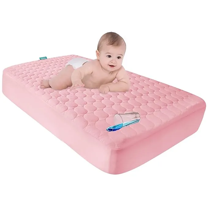 Crib Mattress Protector/ Pad Cover - Quilted Microfiber, Waterproof, Pink (for Standard Crib/ Toddler Bed)