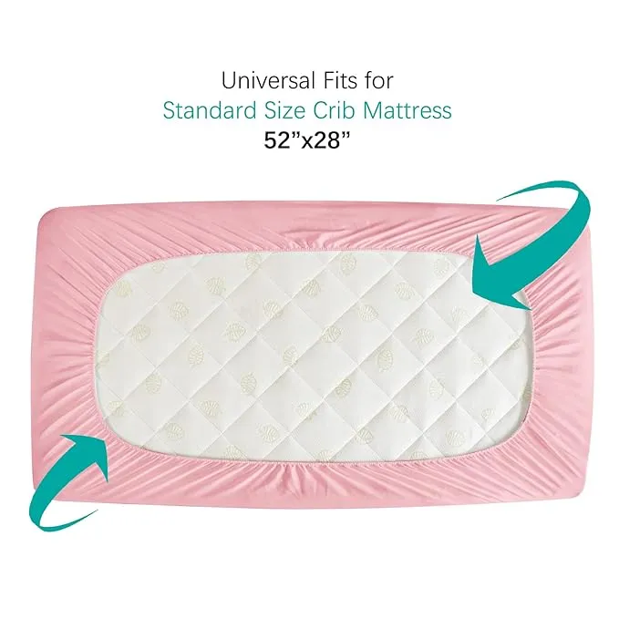 Crib Mattress Protector/ Pad Cover - Quilted Microfiber, Waterproof, Pink (for Standard Crib/ Toddler Bed)