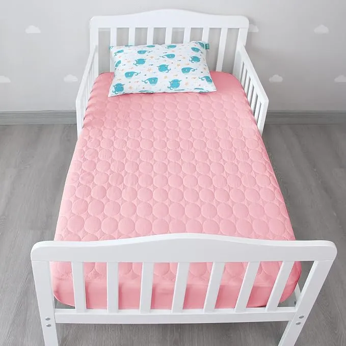 Crib Mattress Protector/ Pad Cover - Quilted Microfiber, Waterproof, Pink (for Standard Crib/ Toddler Bed)