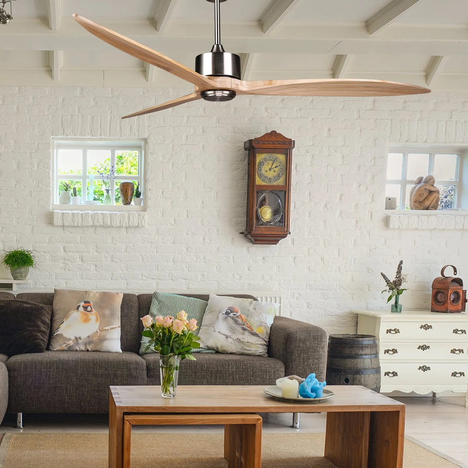 DARWIN 164cm / 65 inch 3 Blade DC Modern Timber Ceiling Fan Natural Solid wood