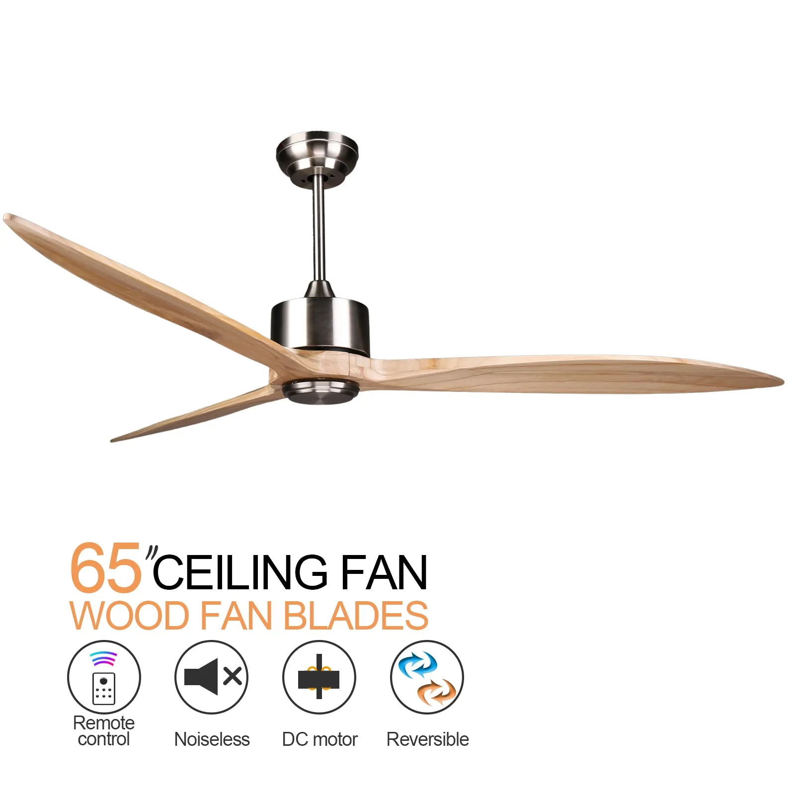 DARWIN 164cm / 65 inch 3 Blade DC Modern Timber Ceiling Fan Natural Solid wood