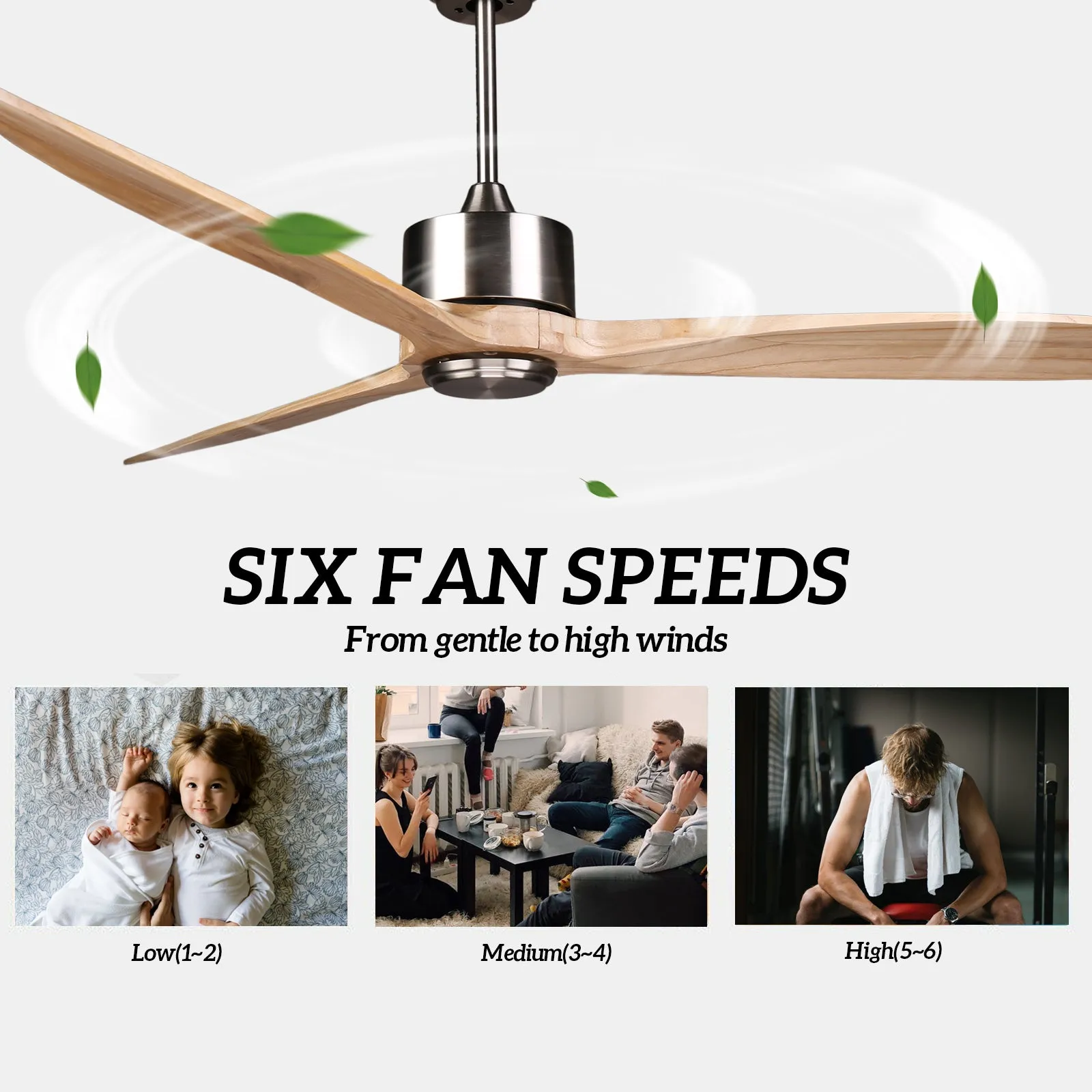 DARWIN 164cm / 65 inch 3 Blade DC Modern Timber Ceiling Fan Natural Solid wood