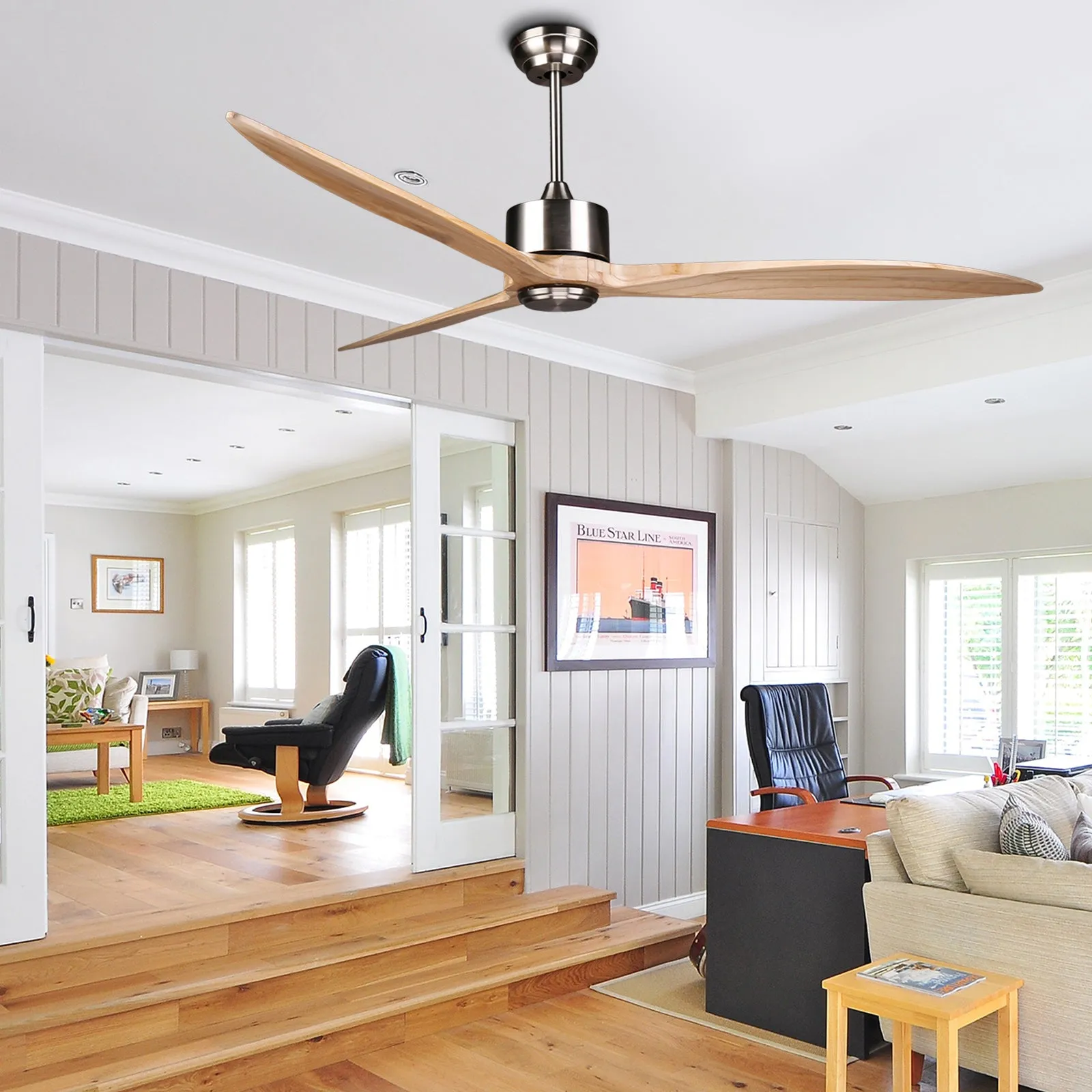 DARWIN 164cm / 65 inch 3 Blade DC Modern Timber Ceiling Fan Natural Solid wood