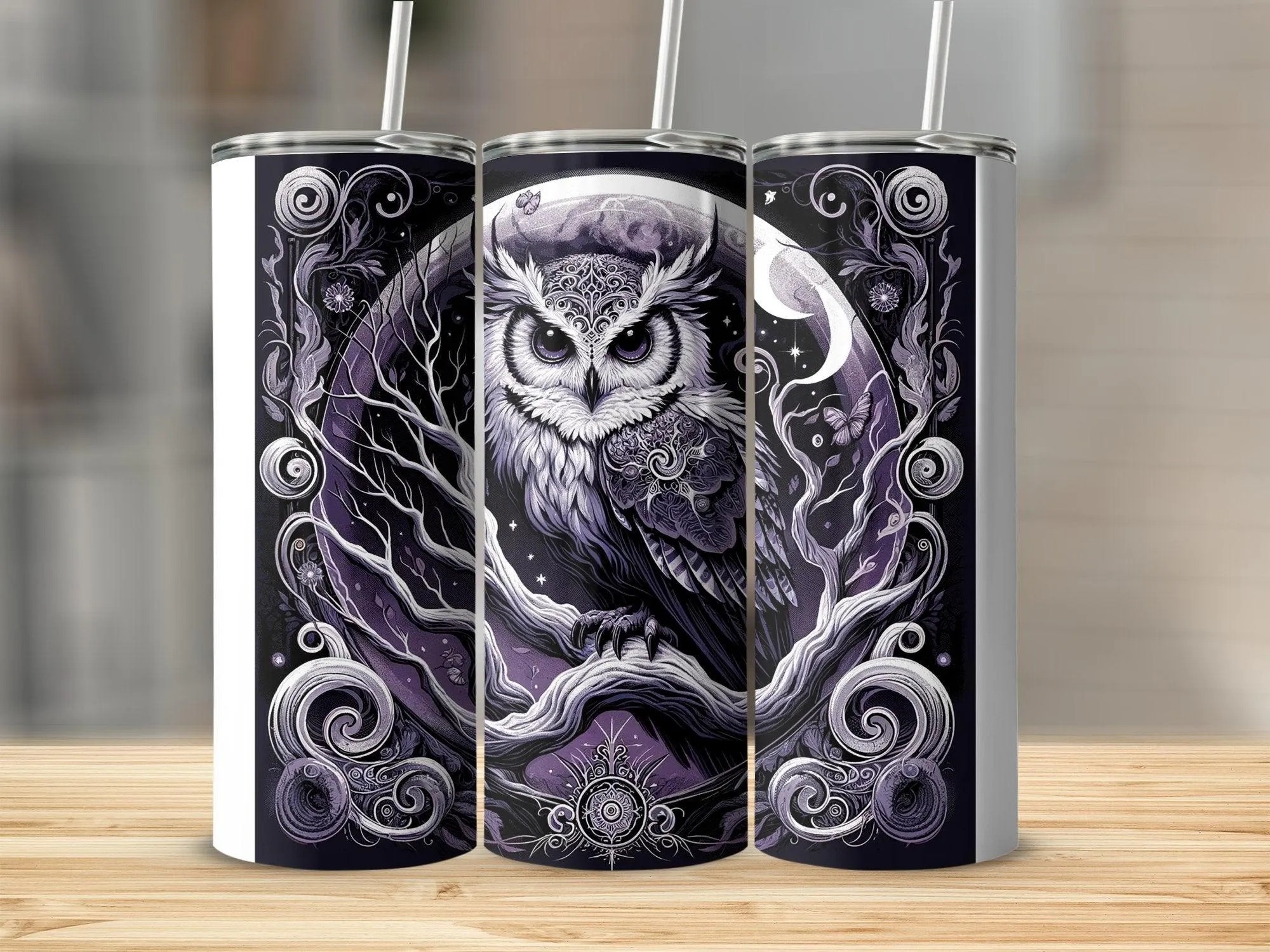 Deadpan Couture 20 oz. Stainless Steel Skinny Tumbler – Nocturnal Owl Edition