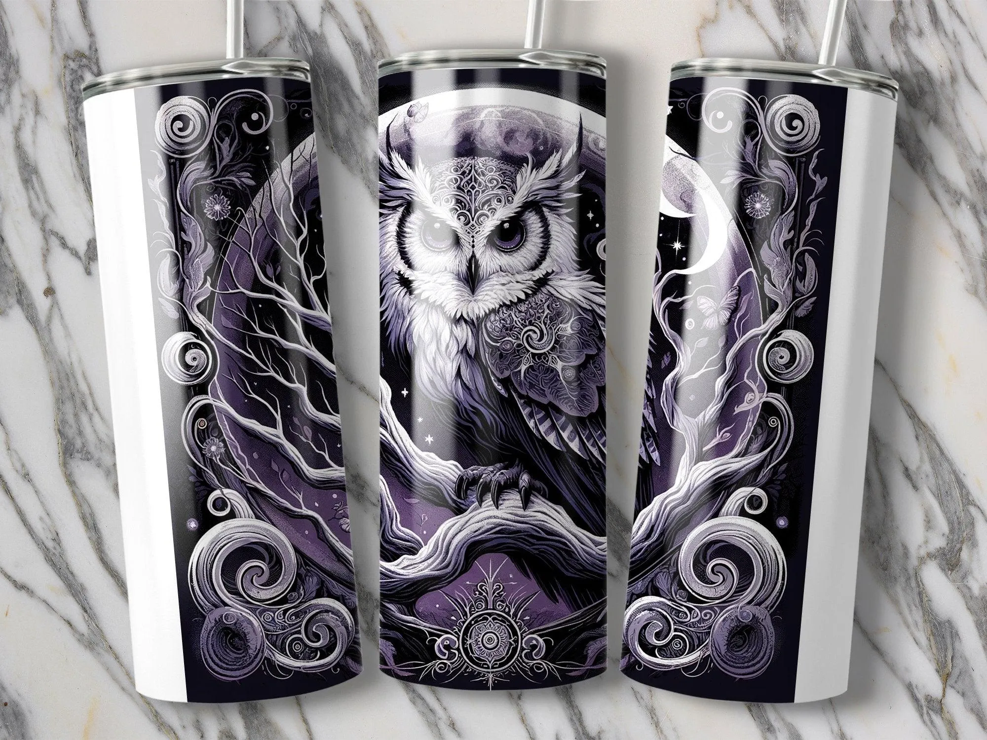 Deadpan Couture 20 oz. Stainless Steel Skinny Tumbler – Nocturnal Owl Edition