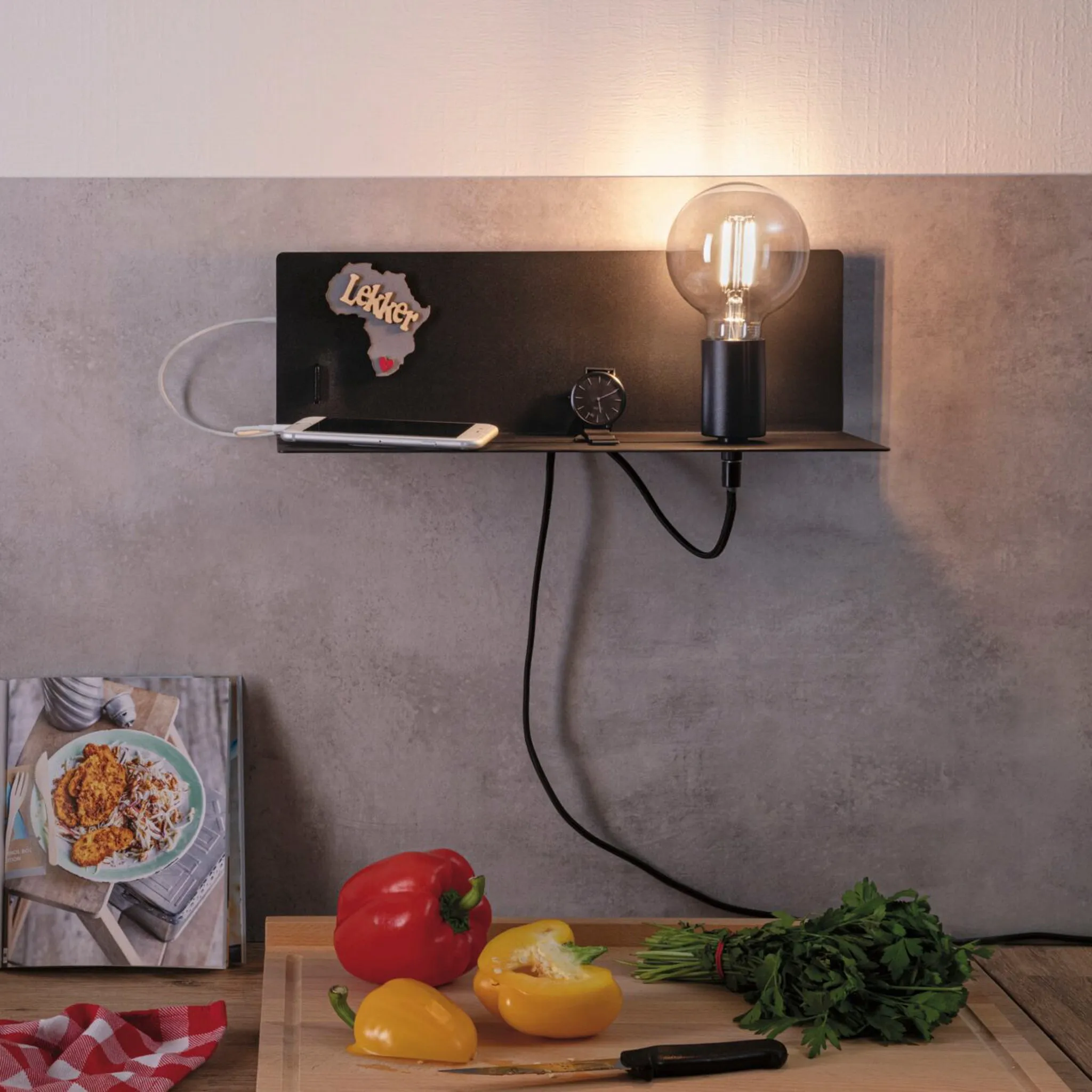 Devara 40W Wall Mounted Lamp with USB Port in Black Matt