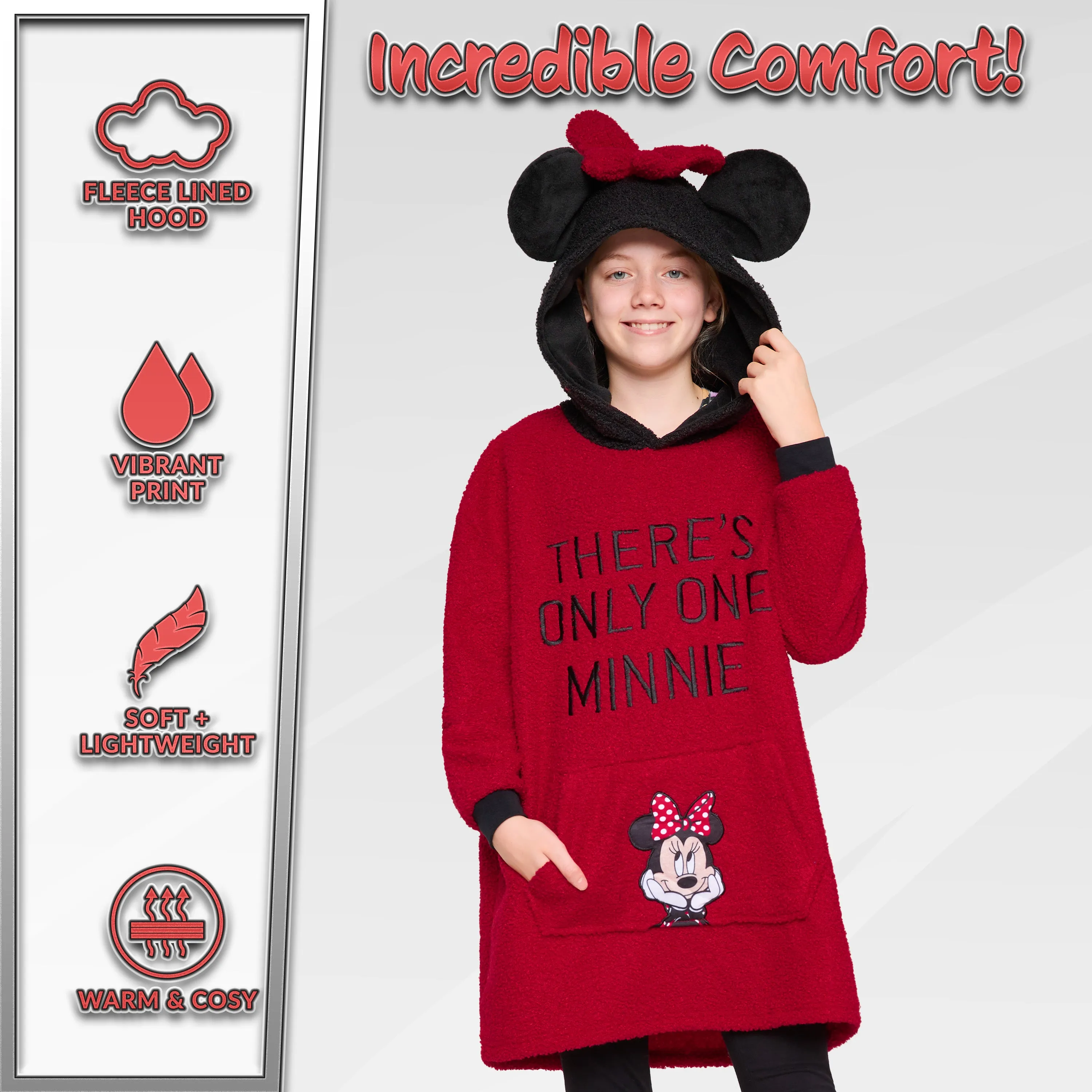 Disney Fleece Hoodie Blanket for Kids - Red Minnie