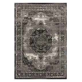 Distressed Medallion 1600 Dark Gray Oriental Area Rug