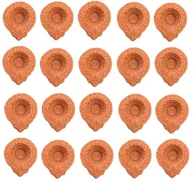 Diwali Clay/MITTI/Terracotta Designer Diya Pack of 20 by Zealous Arts (AVL in Packs of 20,50 & 100)