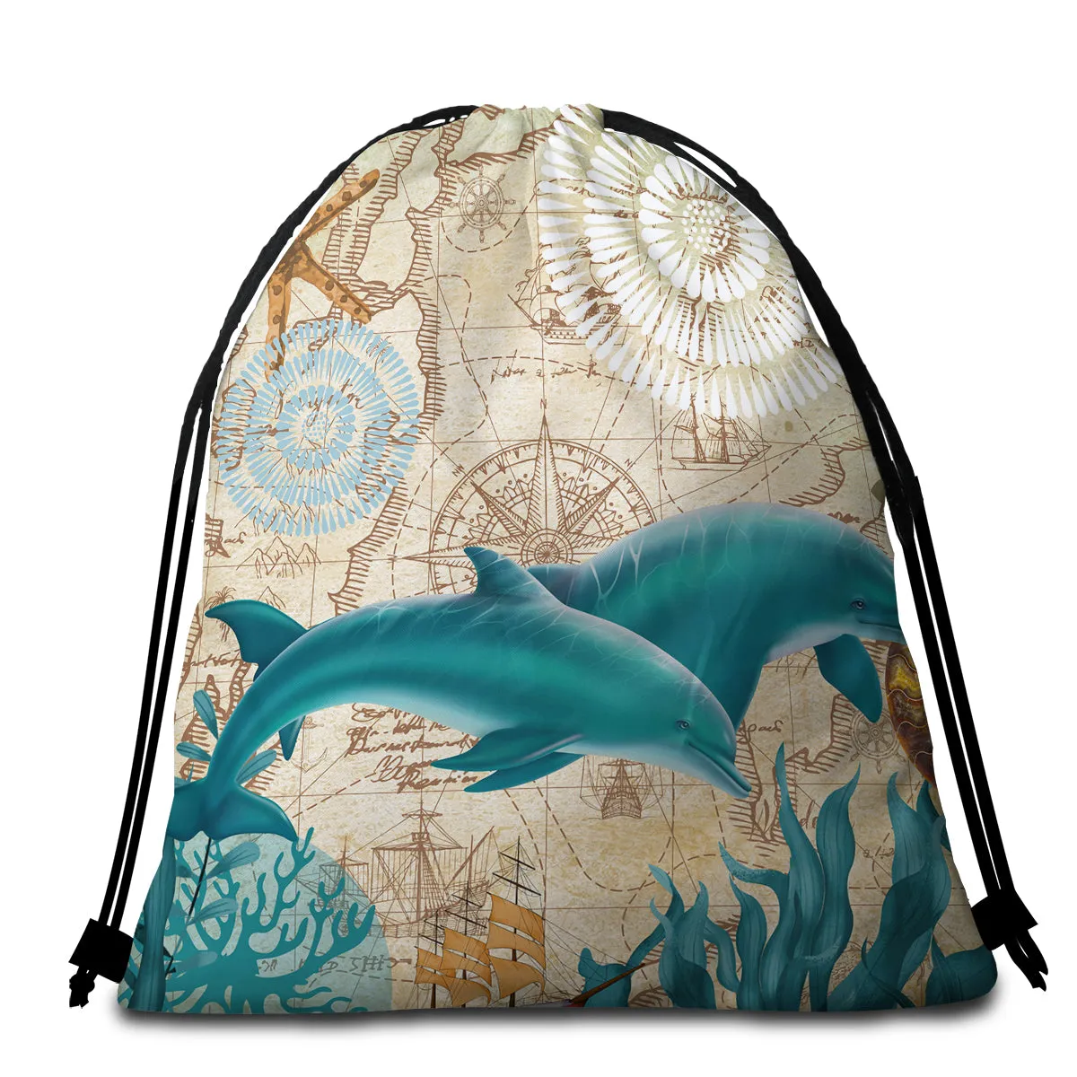 Dolphin Love Round Beach Towel