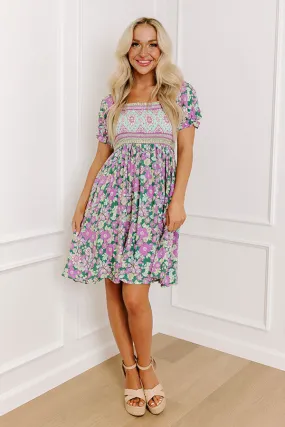 Fan Fav Smocked Floral Mini Dress in Lush Meadow