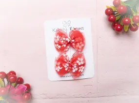 Floral Alligator Hair Clip Set- Red