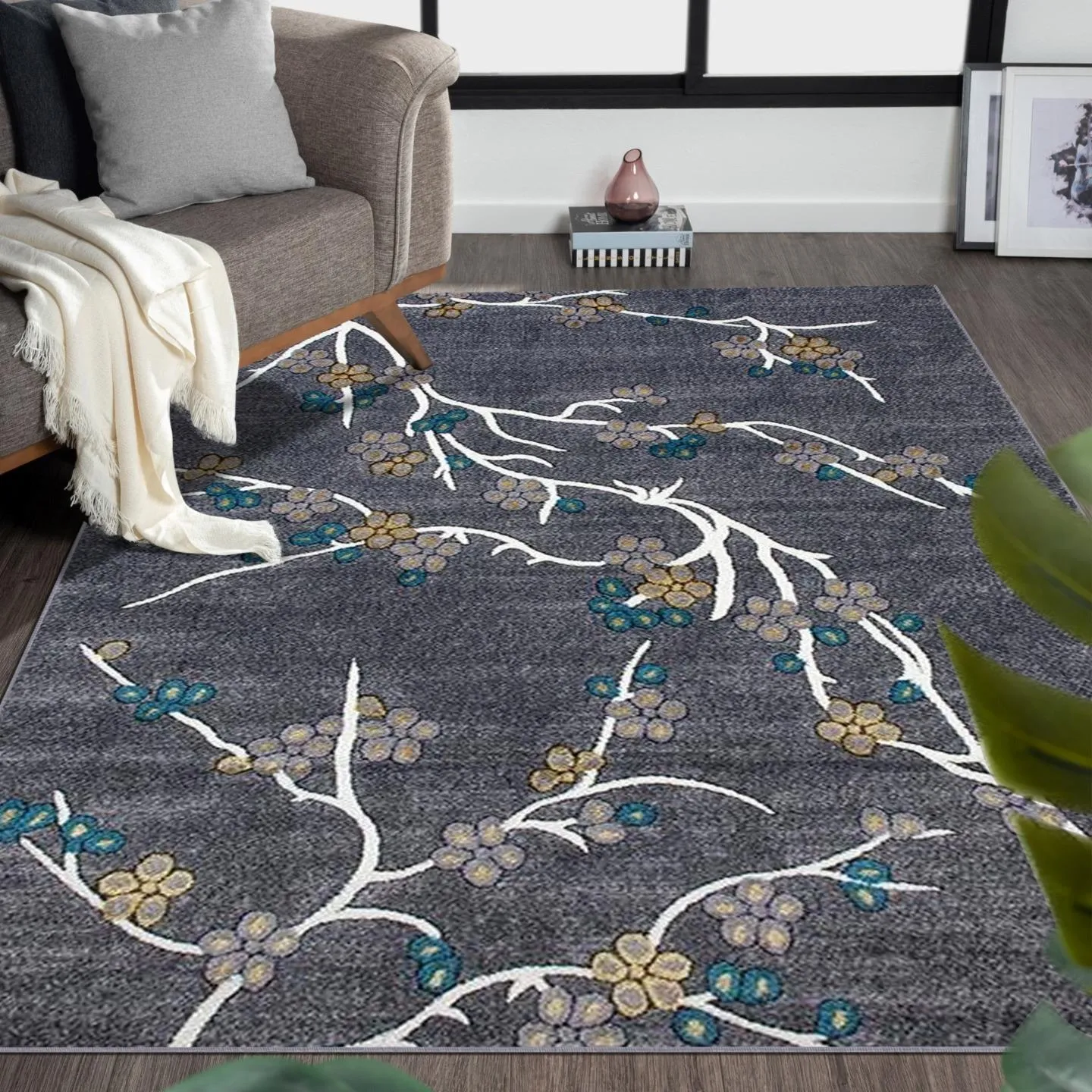 Floral Branches Patterned 6055 Area Rug