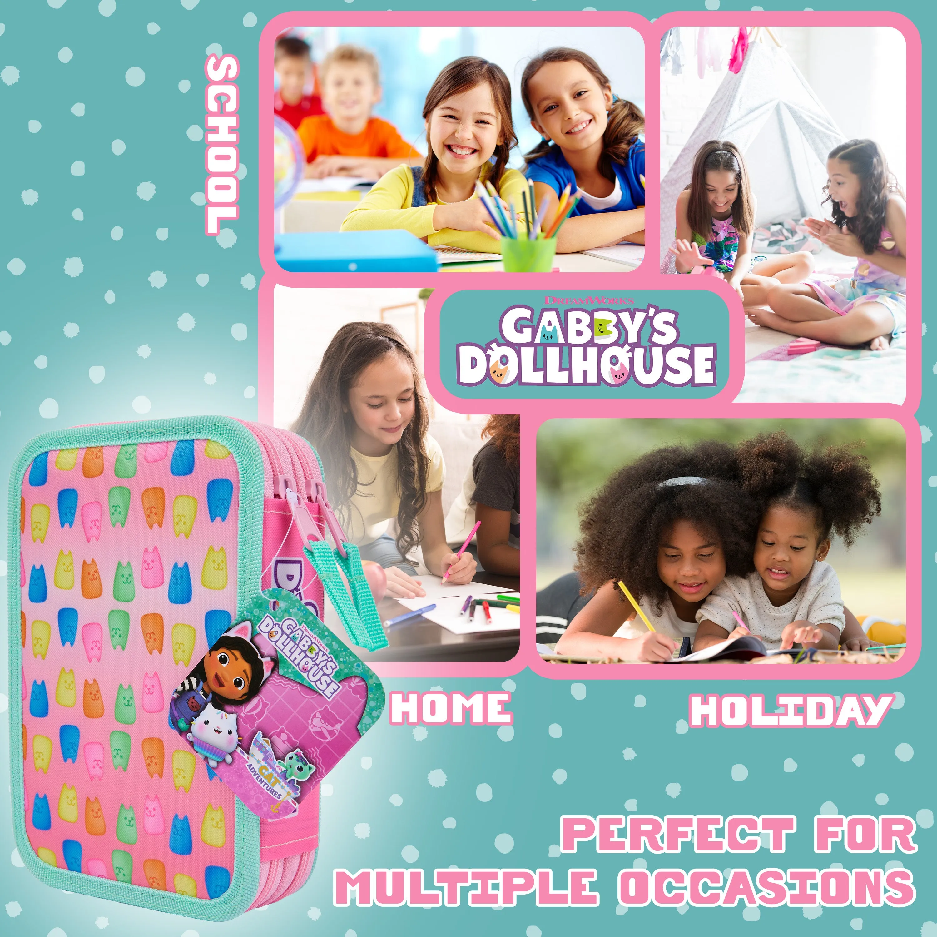 Gabby's Dollhouse Pencil Case with Stationery for Girls