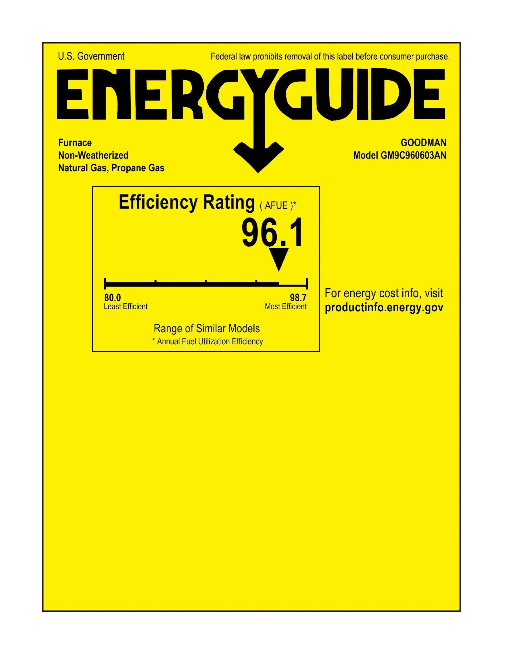 Goodman 96% AFUE 60,000 BTU 2-Stage Low NOx Gas Furnace - Upflow/Horizontal - 14" Cabinet