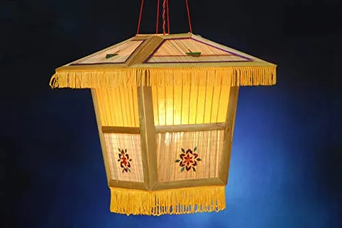 Hand Made Cane Diwali Lantern | Kandil | Diwali Decoration (Yellow)