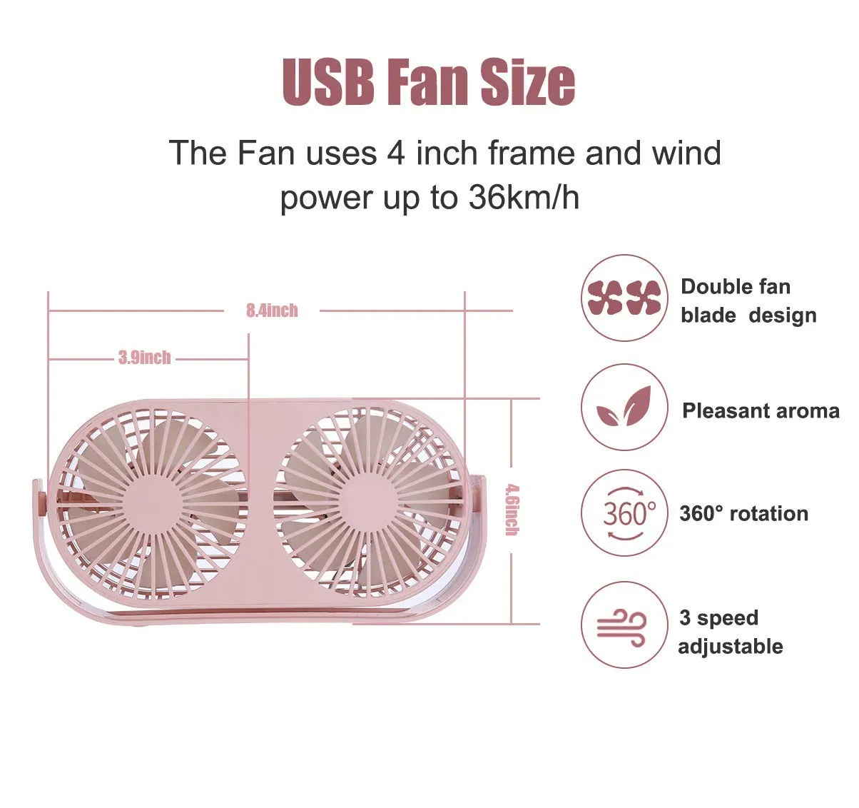 Hoteon F-Best 4.6 Inch Mini USB Desk Fan(Pink)