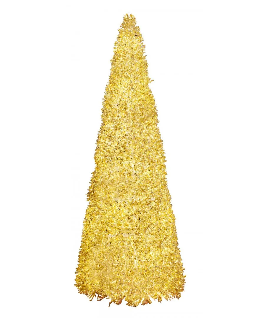 Illuminated Golden Tinsel Christmas Tree