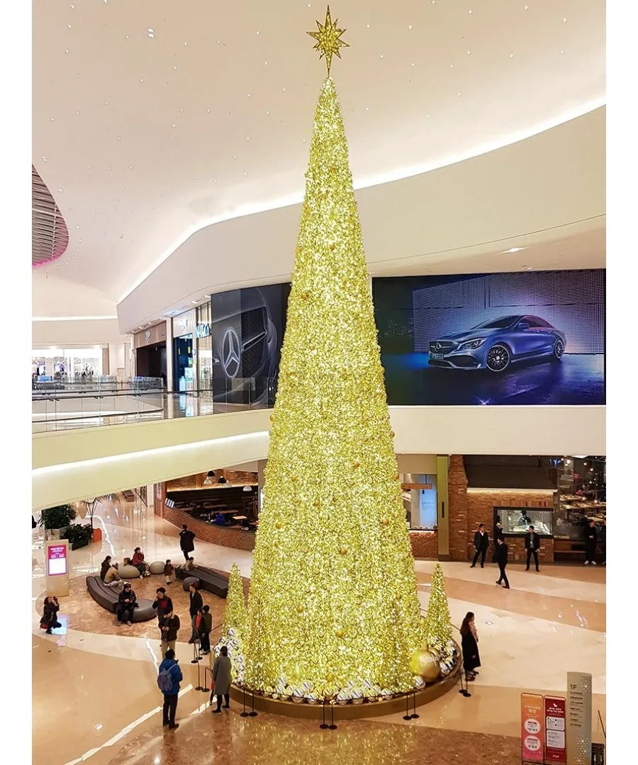 Illuminated Golden Tinsel Christmas Tree