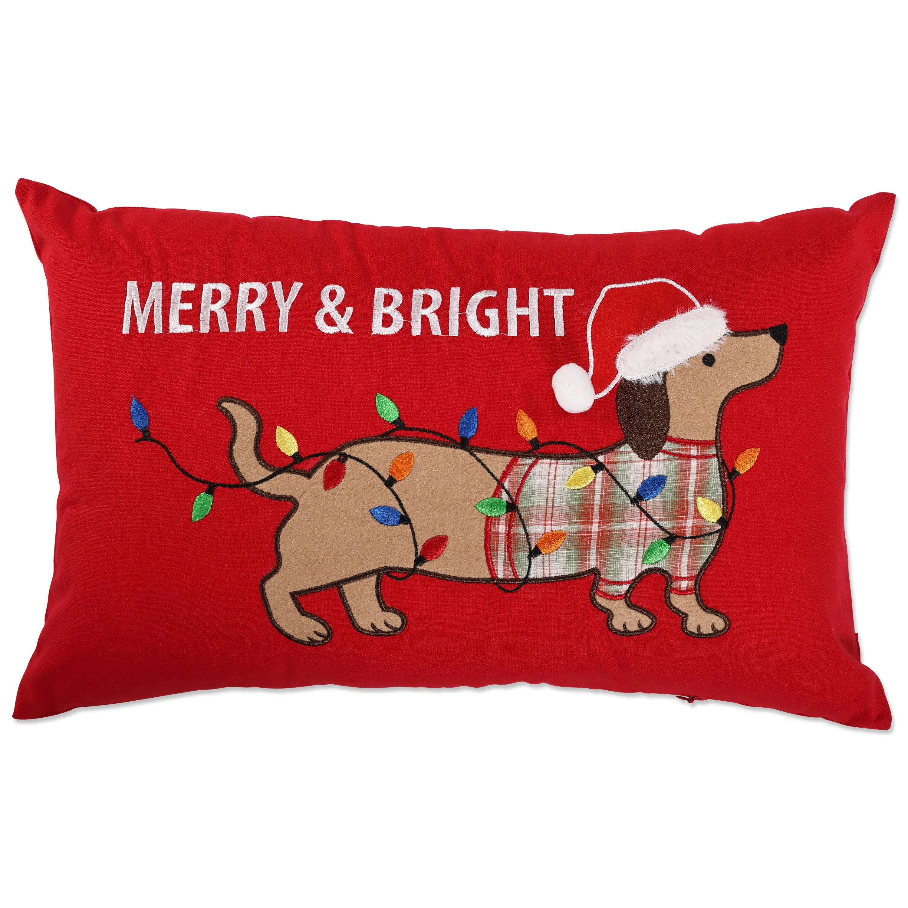 Indoor Christmas Merry & Bright Dachshund Rectangular Throw Pillow