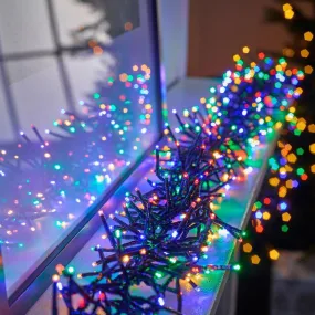 Indoor/Outdoor 8 Function LED Waterproof Cluster Fairy Lights with Green Cable (480 Cluster Lights - 17.5M Cable) - Multicoloured Lights