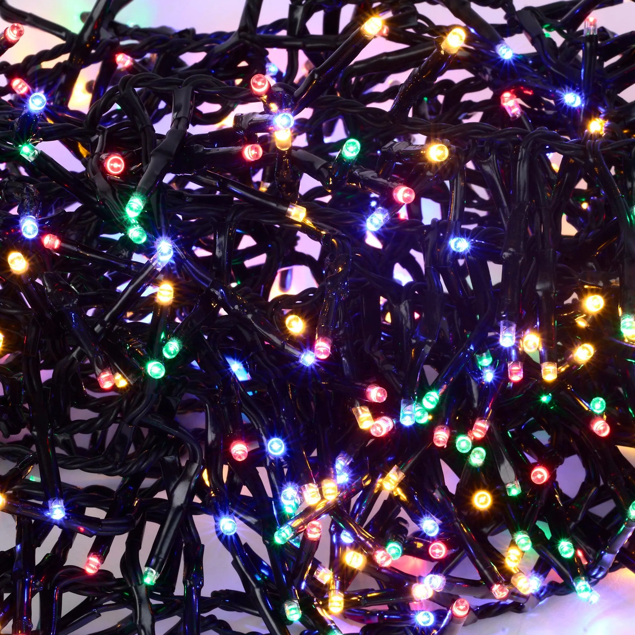 Indoor/Outdoor 8 Function LED Waterproof Cluster Fairy Lights with Green Cable (480 Cluster Lights - 17.5M Cable) - Multicoloured Lights