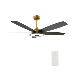 JOURNEY 56 inch 5-Blade Smart Ceiling Fan with LED Light Kit & Remote - Gold/Black