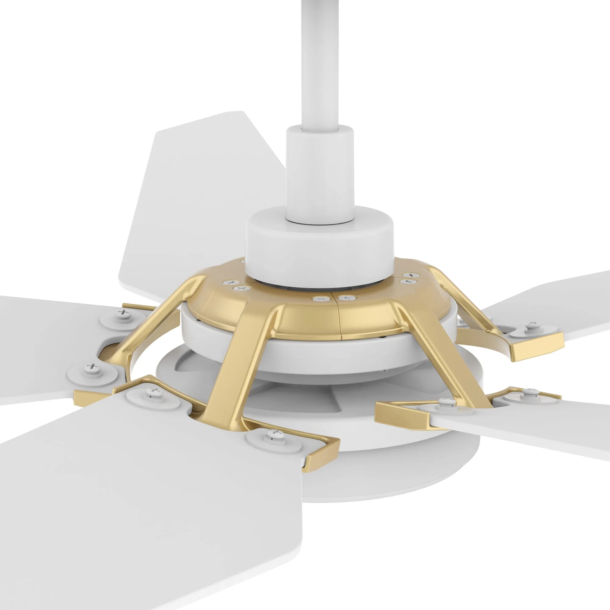 KAJ 52 inch 5-Blade Smart Ceiling Fan with LED Light Kit & Remote - White/White (Gold Detail)