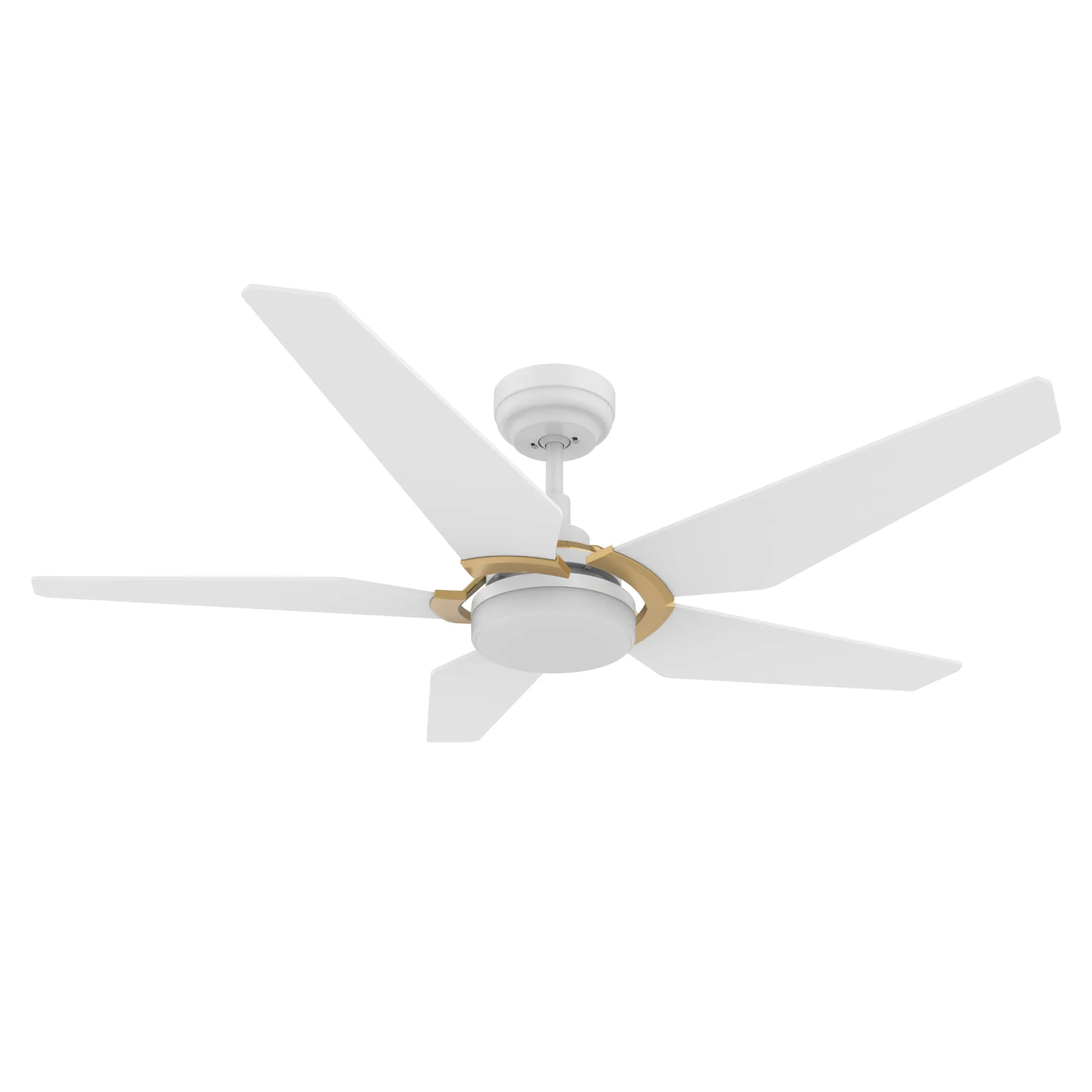 KAJ 52 inch 5-Blade Smart Ceiling Fan with LED Light Kit & Remote - White/White (Gold Detail)