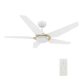 KAJ 52 inch 5-Blade Smart Ceiling Fan with LED Light Kit & Remote - White/White (Gold Detail)