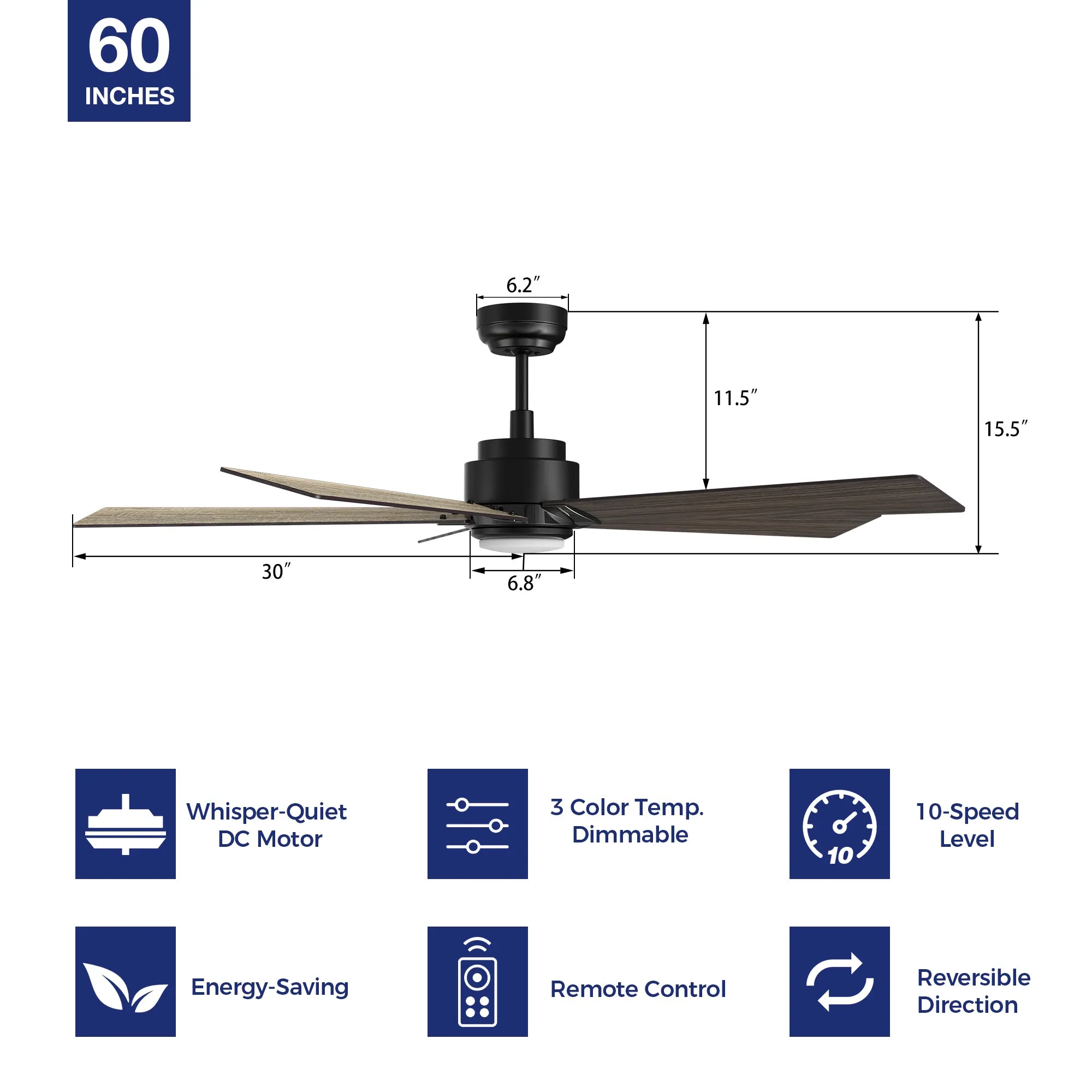 Kalmar 60 inch Remote Ceiling Fan with Light Kit